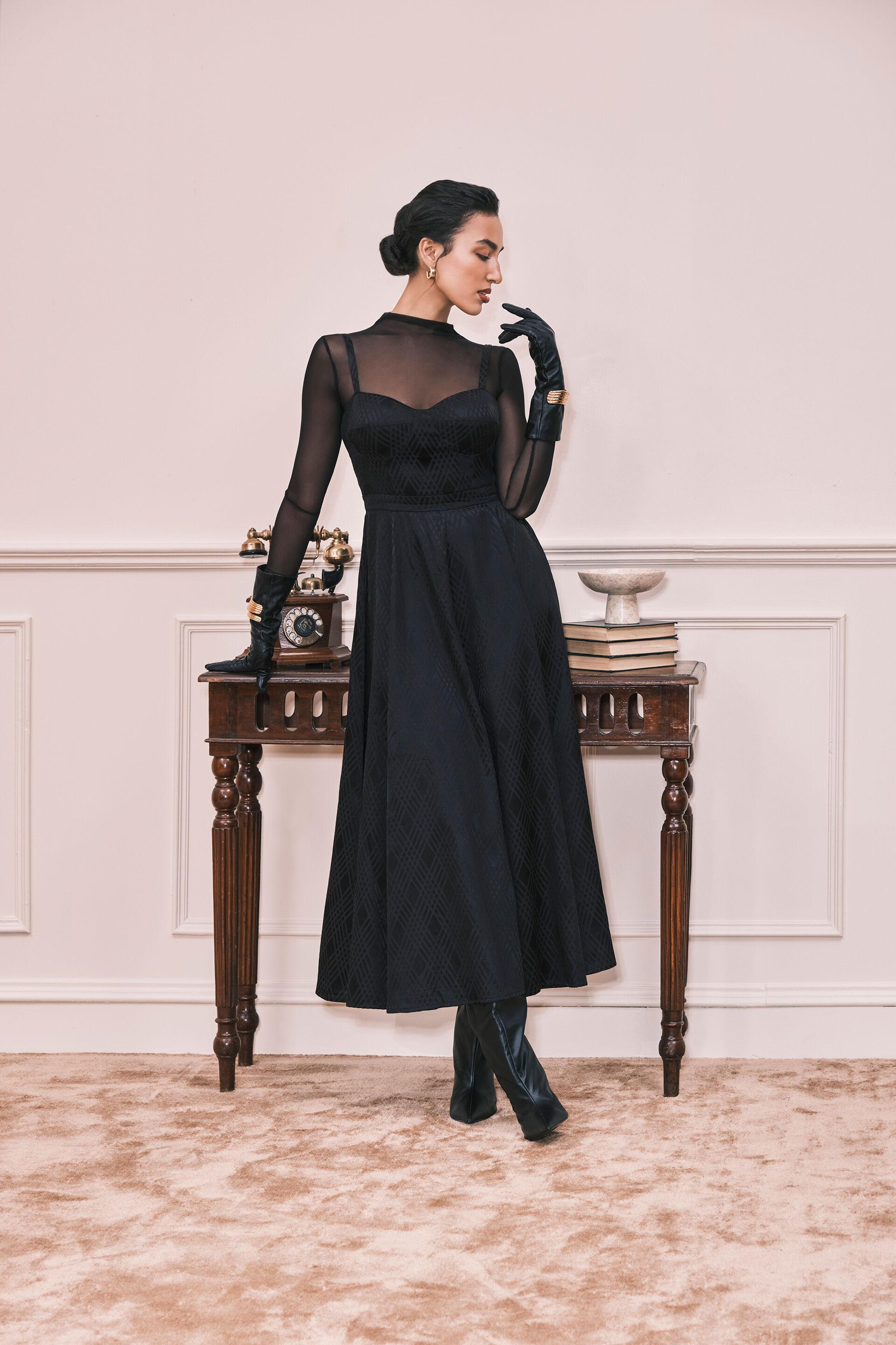 The Goddess Jacquard Dress, Black, image 1